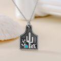 wholesale 925 Sterling Silver Turquoise Southwest Desert Cactus Pendant Necklace for Women Girls Gifts-0-3