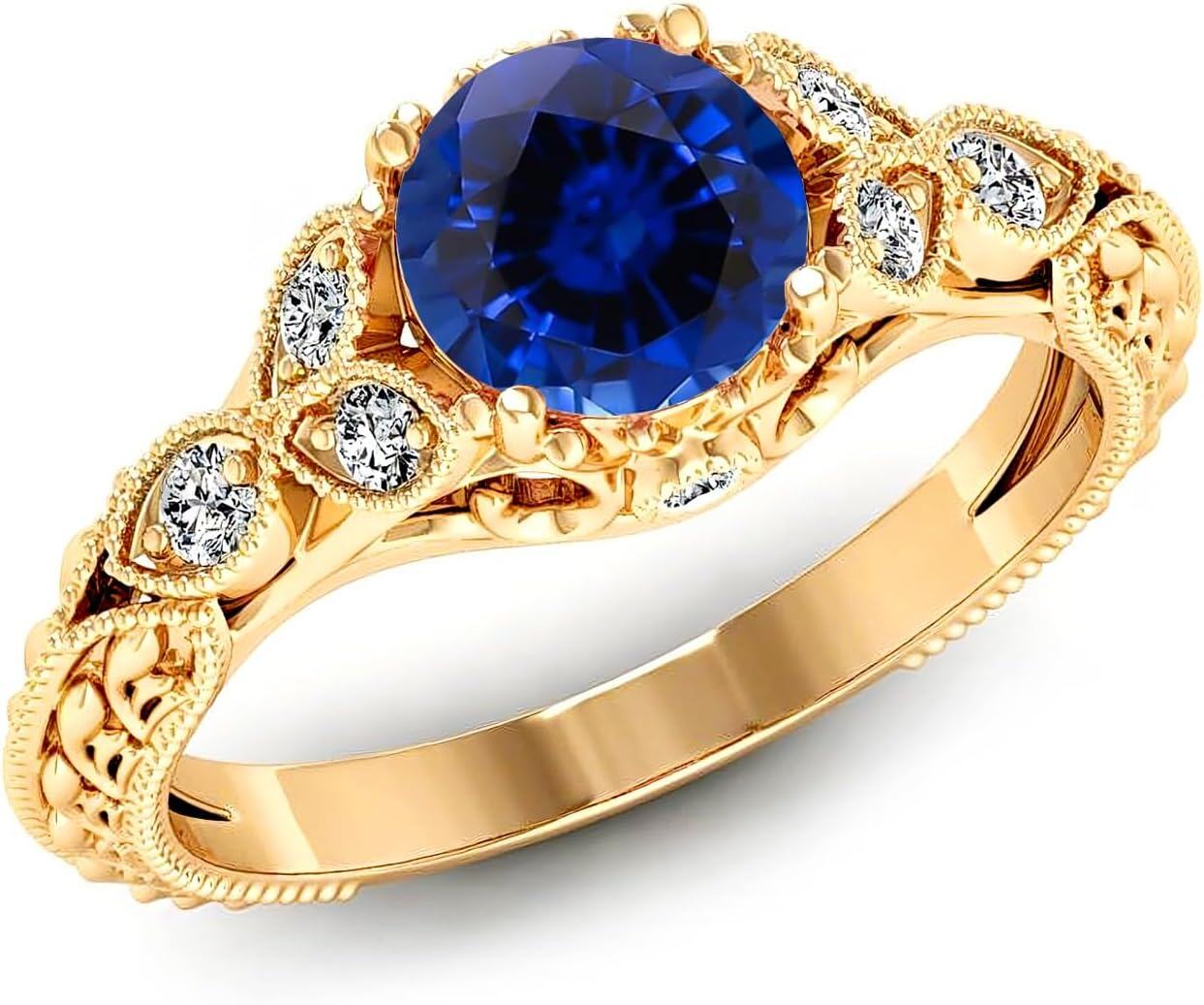 14K Gold Round Cut Gemstone Vintage Engagement Ring for Women 1ct-0-0