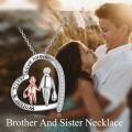 wholesale 925 Sterling Silver Rose Gold Brother Sister Love Forever Heart Pendant Necklace-0-5