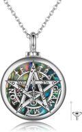 wholesale 925 Sterling Silver Abalone Shell Tetragrammaton Pentacle Locket Necklace for Women Girls Pagan  47mm Diameter with Funnel and Chain Included-0-0