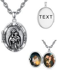 wholesale Sterling Silver Photo Locket Saint Pendant Necklace Religious Jewelry Gift-Customized Text Virgin Mary-Locket Only Virgin Mary-Customized Photos+Test Virgin Mary-Customized Photos Virgin Mary