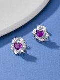 wholesale 925 Sterling Silver Love Knot Stud Earrings with Purple Heart Birthstone s for Women-0-3