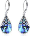 wholesale 925 Sterling Silver Tree of Life Abalone Shell Teardrop Dangle Leverback Earrings for Women Girls Gifts-0-0