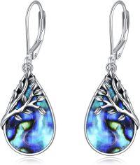 wholesale 925 Sterling Silver Tree of Life Abalone Shell Teardrop Dangle Leverback Earrings for Women Girls Gifts-Abalone Shell Earrings
