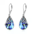 wholesale 925 Sterling Silver Tree of Life Abalone Shell Teardrop Dangle Leverback Earrings Wholesale for Women Girls Gifts-0-0
