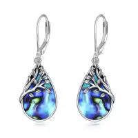 wholesale 925 Sterling Silver Tree of Life Abalone Shell Teardrop Dangle Leverback Earrings Wholesale for Women Girls Gifts-Abalone Shell Earrings