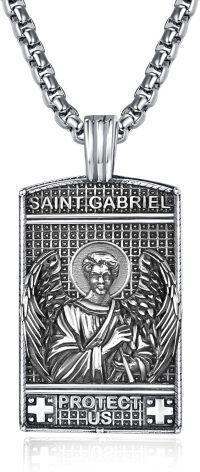 wholesale 925 Sterling Silver St Gabriel Angel Protect Us Charm Mens Necklace-St Gabriel