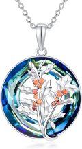 wholesale TOUPOP Birth Flower Necklace 925 Sterling Silver Birth Month Floral Pendant Necklace Birthstone Crystal Jewelry Birthday Christmas Gifts For Women -0-0