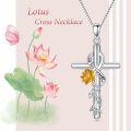 wholesale 925 Sterling Silver Lotus Flower Cross Pendant Necklaces for Women Christian Gifts Religious Jewelry Mom Daughter Present-0-5