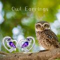 wholesale 925 Sterling Silver Owl Purple Agate Heart Stud Earrings for Women Gift Ideas-0-4