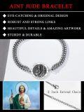 wholesale 925 Sterling Silver Saint Jude Medal Bracelet for Men Women Adjustable Figaro Link Religious Protection Jewelry 6mm 9+2-0-2