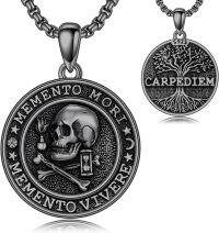 wholesale 925 Sterling Silver Skull & Hourglass Tree of Life Pendant Necklace for Men Women Gifts-1-Black