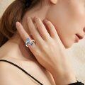 wholesale 925 Sterling Silver Blue Enamel Flower & Butterfly Adjustable Ring - Gifts for Her-0-1