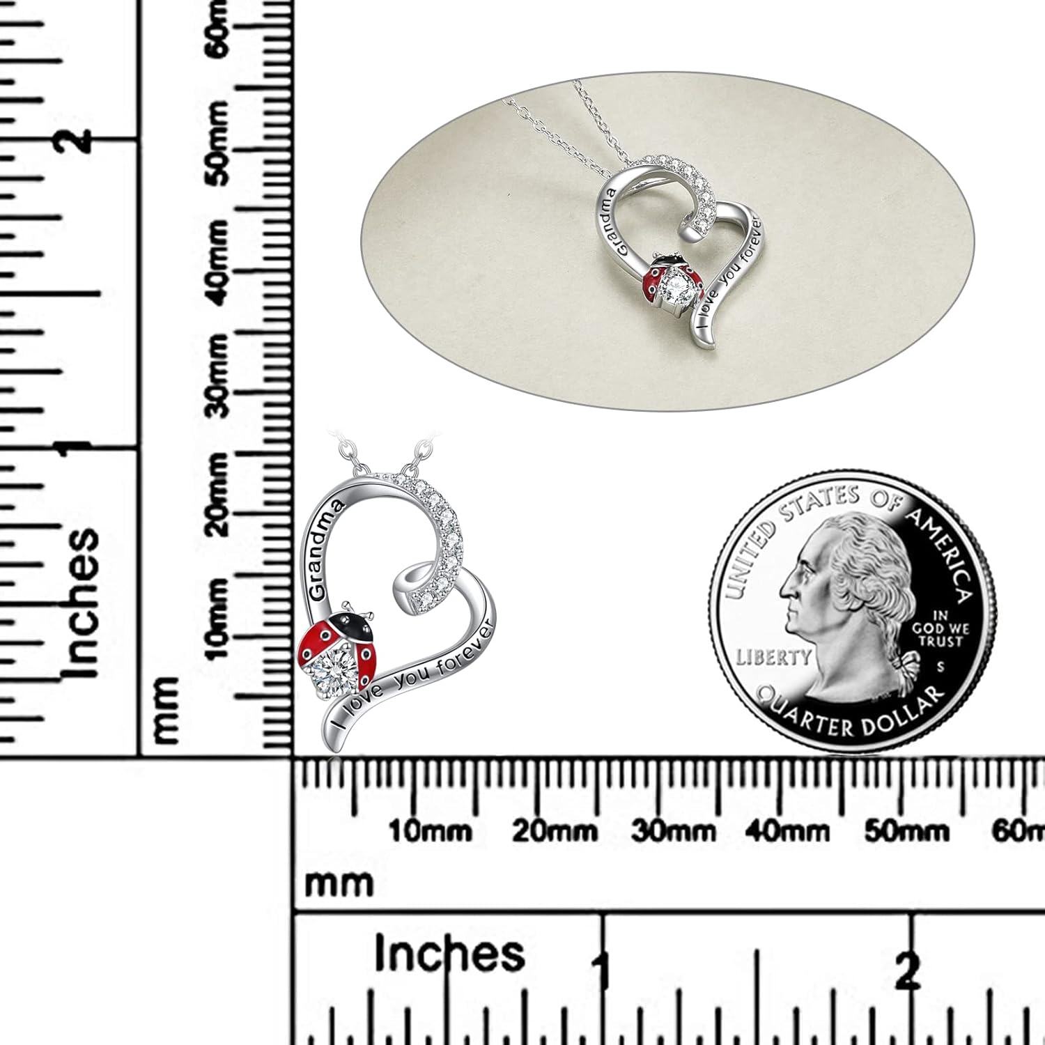 wholesale 925 Sterling Silver Heart-Shaped Ladybug Pendant Necklaces for Women and Girls - Grandma Gift I Love You Forever Jewelry Set-0-2