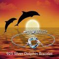 wholesale 925 Sterling Silver Crystal Dolphin Bracelet - Cute Dolphins Playing in Ocean, Hypoallergenic Gift for Women, Mothers, Friends-0-4