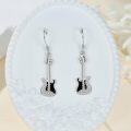 wholesale 925 Sterling Silver Black & White Electric Guitar Dangle Drop Earrings Musical Instrument Jewelry for Women-0-2