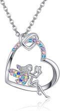 wholesale 925 Sterling Silver Rainbow Crystal Angel Heart Pendant Necklace Gift for Sisters Brothers Girlfriends-0-0