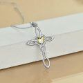 wholesale 925 Sterling Silver White Gold Plated Celtic Cross Heart Citrine Pendant Necklace-0-26