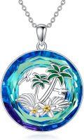wholesale 925 Sterling Silver Palm Tree & Flowers Charm Round Pendant Necklaces for Women Girls s-0-0