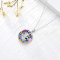 wholesale 925 Sterling Silver Blue Crystal Cat Pendant Necklace with Rose Accents-0-3
