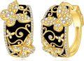 wholesale 925 Sterling Silver Gold Plated Black Onyx Crystal Butterfly Huggie Earrings for Women and Girls 4cm Diameter-0-0