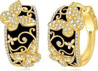 wholesale 925 Sterling Silver Gold Plated Black Onyx Crystal Butterfly Huggie Earrings for Women and Girls 4cm Diameter-Butterfly Hoop Earrings