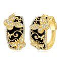 wholesale 925 Sterling Silver Butterfly Hoop Earrings 18k Gold Plated Black Enamel Cubic Zirconia-0-0