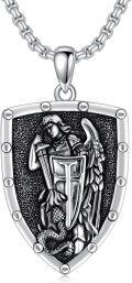 wholesale 925 Sterling Silver Shield Pendant with Saint Michael and Cross Necklace for Men Women  47cm Chain Length-0-0