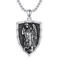 wholesale 925 Sterling Silver Shield Pendant with Saint Michael and Cross Necklace for Men Women  47cm Chain Length-0-0