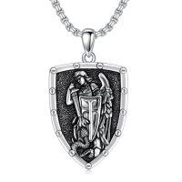 wholesale 925 Sterling Silver Shield Pendant with Saint Michael and Cross Necklace for Men Women  47cm Chain Length-A1.Saint Michael(shield)
