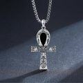 wholesale 925 Sterling Silver Ankh Cross Pendant with Black Onyx Stone - Egyptian Amulet Jewelry for Men Women Gifts 24 Chain -0-2