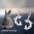 wholesale 925 Sterling Silver Platinum Plated Moonstone Crescent Moon Rabbit Flower Drop Earrings-0-1