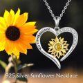 wholesale 925 Sterling Silver 925 Yellow Gold Plated Sunflower Heart Pendant Necklace for Women Gift-0-1