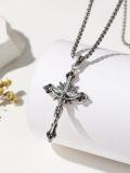 wholesale 925 Sterling Silver Black CZ Jesus Christ INRI Cross Crucifix Pendant Necklace for Men & Women-0-1