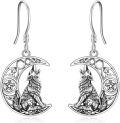 wholesale 925 Sterling Silver Howling Wolf Moon Drop Earrings for Women Girls  4cm Long-0-0