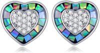 wholesale 925 Sterling Silver Opal Heart-Shaped Stud Earrings with Cubic Zirconia and Mosaic Design-02-Heart Abalone Shell Stud