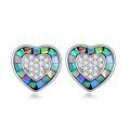 wholesale 925 Sterling Silver Opal Heart-Shaped Stud Earrings with Cubic Zirconia and Mosaic Design-0-0