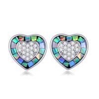 wholesale 925 Sterling Silver Opal Heart-Shaped Stud Earrings with Cubic Zirconia and Mosaic Design-02-Heart Abalone Shell Stud