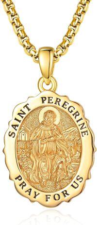 wholesale 925 Sterling Silver & 24k Gold Plated Saint Peregrine Medal Pendant Necklace for Men/Women-St Peregrine-St Peregrine