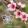 wholesale 925 Sterling Silver Blue Moonstone Flower Pendant Necklace for Women and Teen Girls-0-4