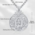 wholesale 925 Sterling Silver Round Virgin Mary Pendant with Cubic Zirconia and Chain - Religious Jewelry for Women-0-4