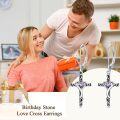 wholesale TOUPOP Birthstone Cross Earrings 925 Sterling Silver Heart Cross Dangle Drop Earrings Fine Jewelry Birthday Christmas Gifts For Women Her Girlfriend -0-2