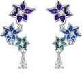 wholesale 925 Sterling Silver 925 Blue & Purple Enamel Flower CZ Dangle Earrings Hypoallergenic Jewelry for Women Girls-0-0