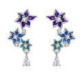 wholesale 925 Sterling Silver Purple Blue Green Enamel Flower Cubic Zirconia Drop Earrings-0-0