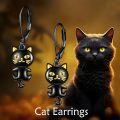wholesale 925 Sterling Silver Black Cat Drop Earrings-0-5