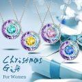 wholesale TOUPOP Christmas Gifts For Mom Women Necklace Sterling Silver Circle Necklaces For Women Crystal Pendant Birthday Mother's Day Jewelry Gifts For Mom Wife Her (b-vitrail Light-10-october-tourmaline) -0-3