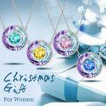 TOUPOP Sterling Silver Tourmaline Crystal Circle Pendant Necklace Gift-0-3