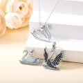 wholesale 925 Sterling Silver Pendant Necklaces - Swans & Foxes (Set Of 3) with Blue Crystals and Black Stones on 18+2 Chains-0-4