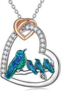 wholesale 925 Sterling Silver Heart-Shaped Pendant Necklace with Birds and Cub Design - Mother's Day Gift-Mama Bird with 3 Chicks-Mama Bird with 3 Chicks