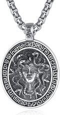 wholesale 925 Sterling Silver Medusa Head Greek Key Design Pendant with 24 Rolo Chain-0-0